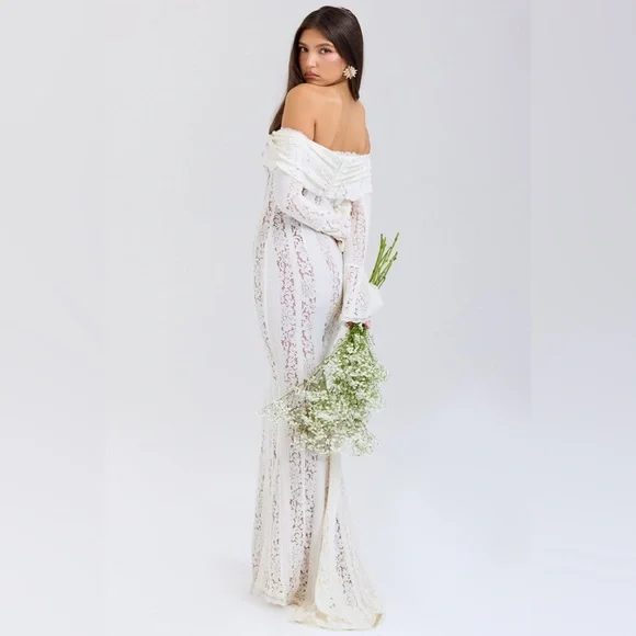 House of CB Belle Off the Shoulder Long Sleeve Mermaid Gown - XS